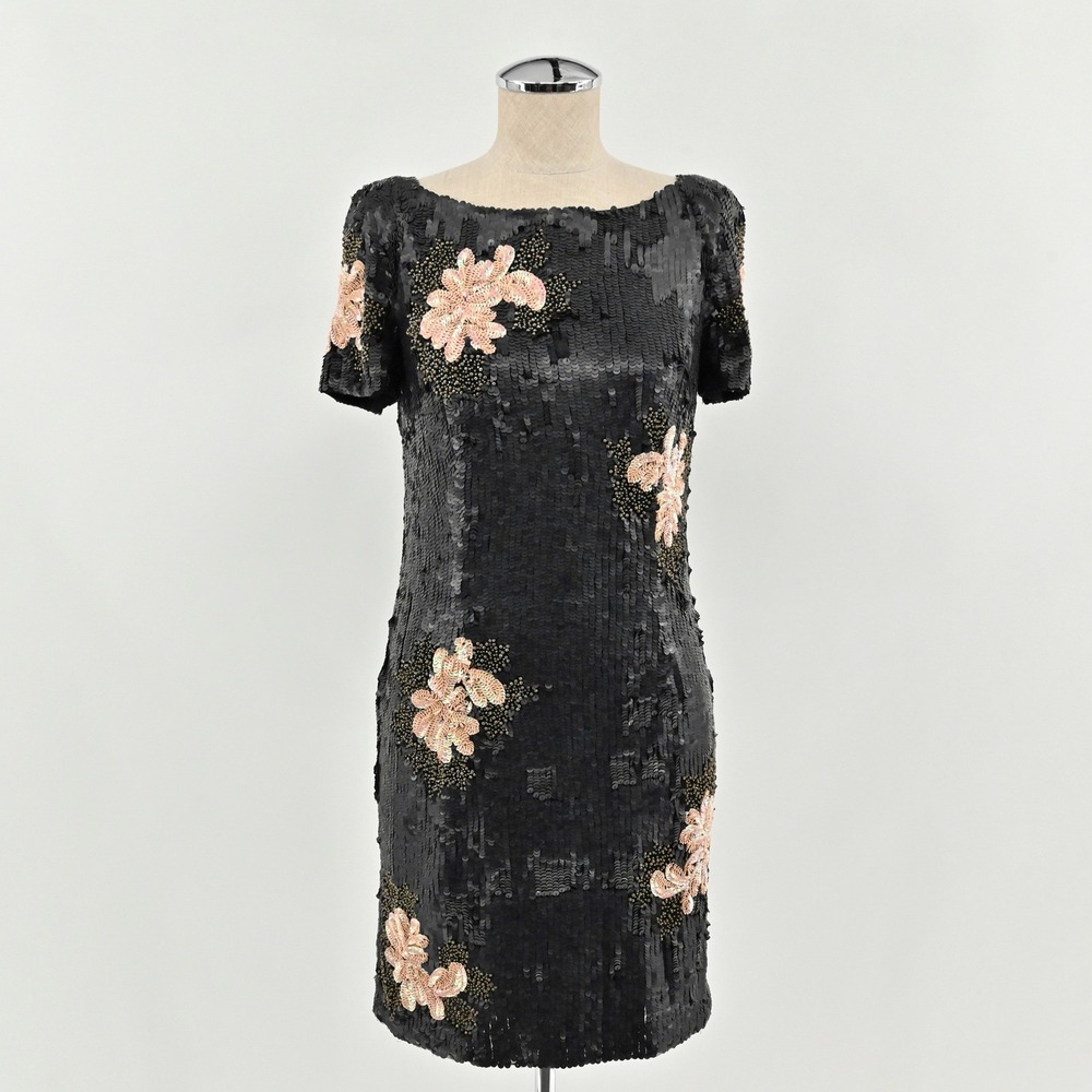 French Connection Violet Thunder Sequin Floral Dress Size 6 Black Cocktail Party